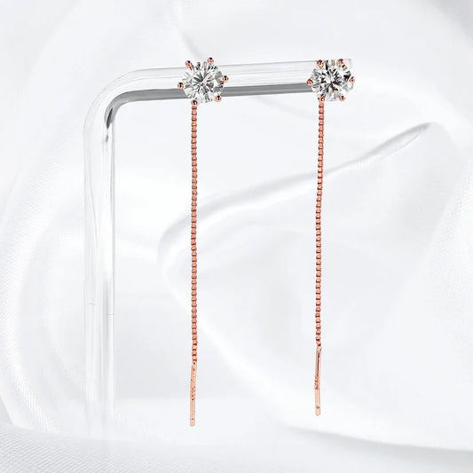 5/6.5mm Tassel Moissanite Drop Earrings Lab Diamond Sparkling Women Wedding Jewelry Pure 925 Silver Plated 18K Earring