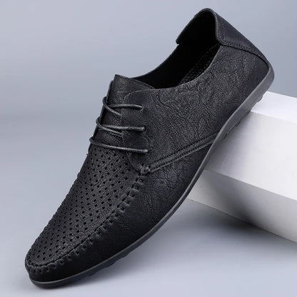 Summer Hollow Out Leather Shoes Men Luxury Italian Men Casual Handmade Moccasins Designer Breathable Boat Shoes