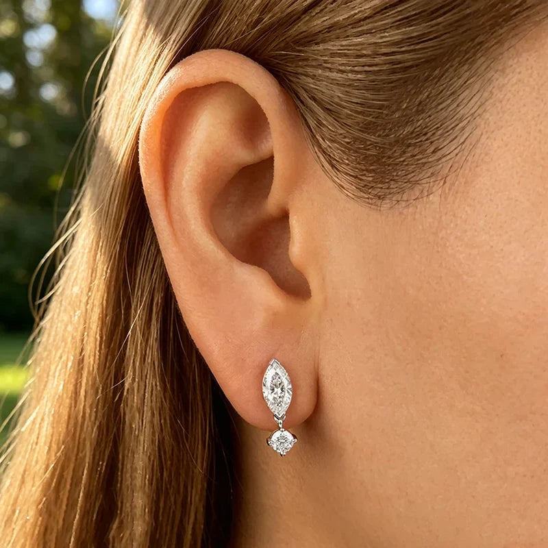 3 Color Rose Gold All Moissanite Stud Earrings for Women Girls Sparkling Jewelry Marquise Cut 925 Sterling Silver Jewelry