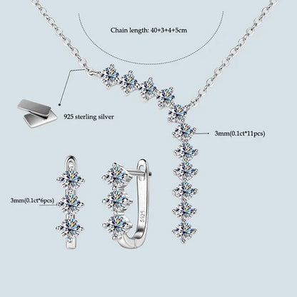 1.7cttw D color Moissanite Earrings Necklace 925 Sterling Silver Y-Shaped Pendant Necklaces Jewelry Set For Women Charming Gift