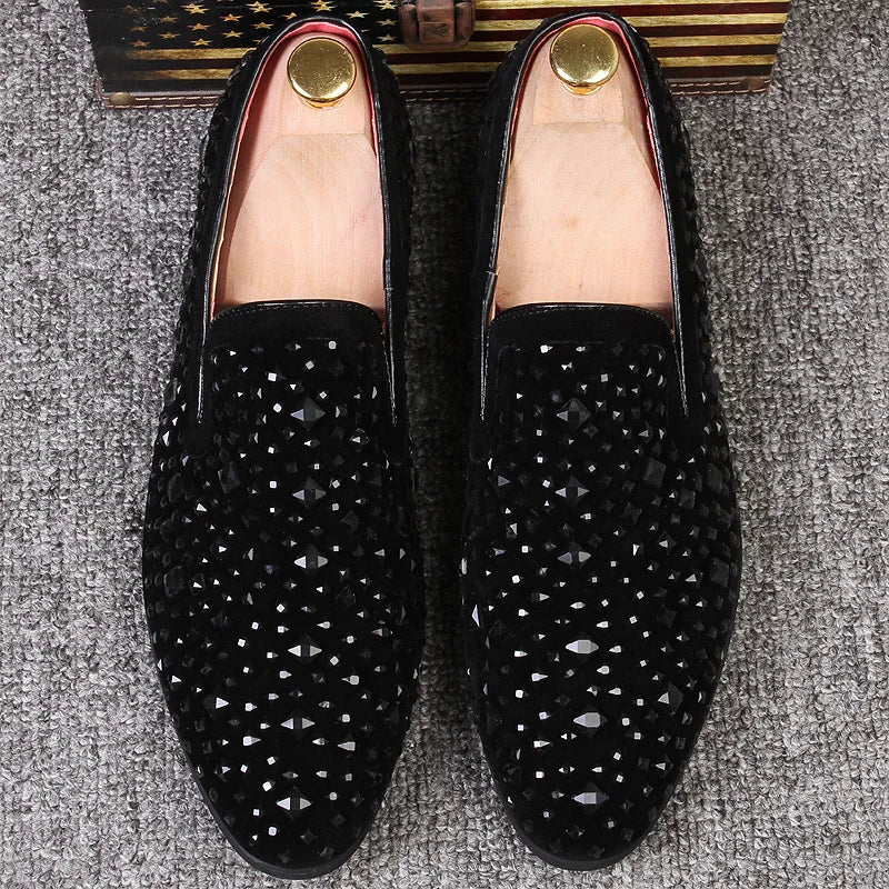 Black Spikes 2022 New Brand Mens Loafers Luxury Shoes Denim And Metal Sequins High Quality Casual Men Shoes