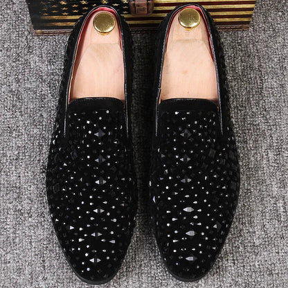 Black Spikes 2022 New Brand Mens Loafers Luxury Shoes Denim And Metal Sequins High Quality Casual Men Shoes