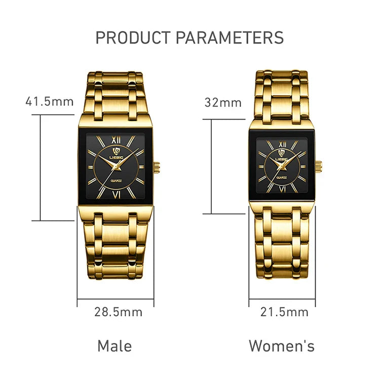 Luxury Golden Quartz Wristwatches For Female Girl Male Fashion 30m Waterproof Women Ladies Mens Watches Relogio Feminino