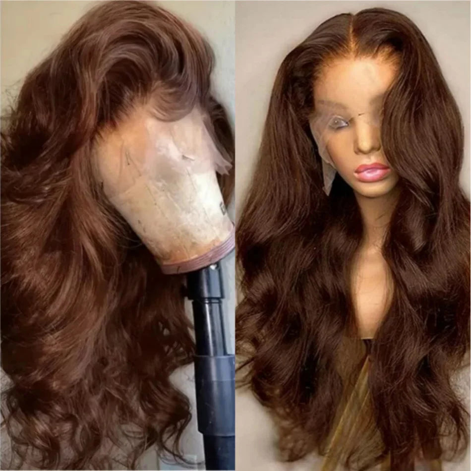Chocolate Brown 13x4 Body Wave Lace Front Wig Pre-Plucked Brazilian HD 13x6 Lace Frontal Wigs for Women 32 Inch Human Hair