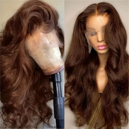 Chocolate Brown 13x4 Body Wave Lace Front Wig Pre-Plucked Brazilian HD 13x6 Lace Frontal Wigs for Women 32 Inch Human Hair