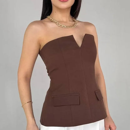 Corset Tube Top Women Summer 2025 Strapless Tanks & Camis Red Brown Black White Tank Tops Sexy Off Shoulder Crop Vests 066