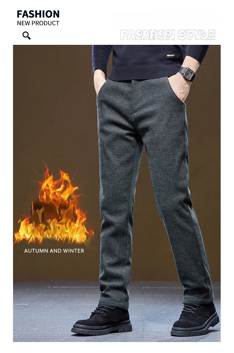 Men's Winter Velvet Casual Pants Thickened Warm Slim Fit Comfortable Solid Color Trousers Korean Fleece  Fashion Outdoor Jogging