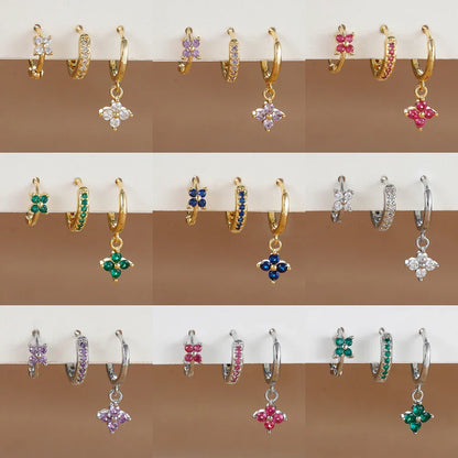 3PCS Trendy Stainless Steel Flower Drop Earring Set For Women Crystal Zirconia Dangle Earring Hypoallerg Piercing Jewelry aretes