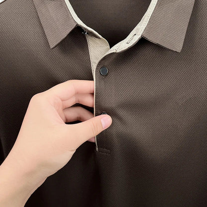 Men's High End Brand Print Solid Color Lapel Polo Shirt Autumn New Skin Friendly Long Sleeved T-shirt Fashion Versatile Menswear