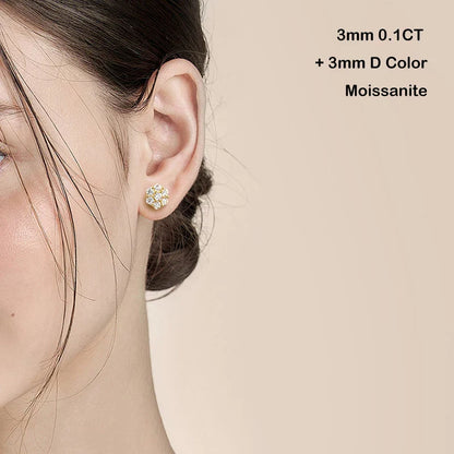 7-Stone Flower Full 2.5/3mm D Color Moissanite Stud Earrings for Women Silver 925 Plated 18K GRA Certified Party Earring