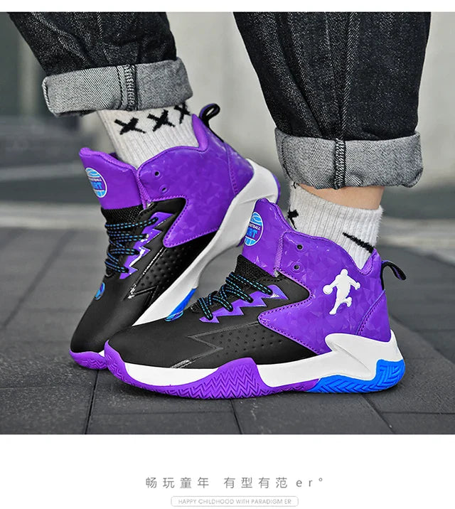 Children Basketball Shoes for Boys Girls Kids Teenagers Breathable Non-slip Lace Up Indoor Outdoor Training Sneakers Tennis Shoe