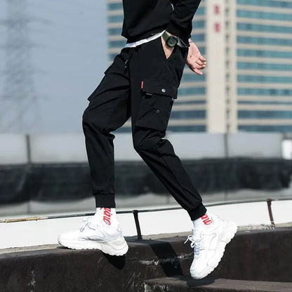 2025 New Men's Cargo Pants Casual Hip Hop Hit Color Multiple Pockets Trousers Streetwear Ribbons Techwear Sweatpants ﻿