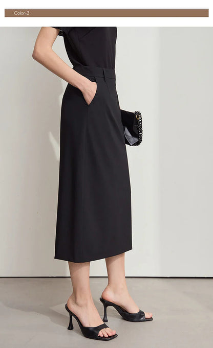 Women's Midi Skirt Minimalist New Summer Style High Intelligence Sense Commuting Elegant Back Slit Straight Skirt 12522034