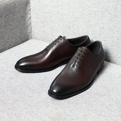Classic Handmade Mens Dress Shoes Genuine Leather Whole Cut Round Toe Oxford Shoes Business Wedding Formal Suit Shoes Man