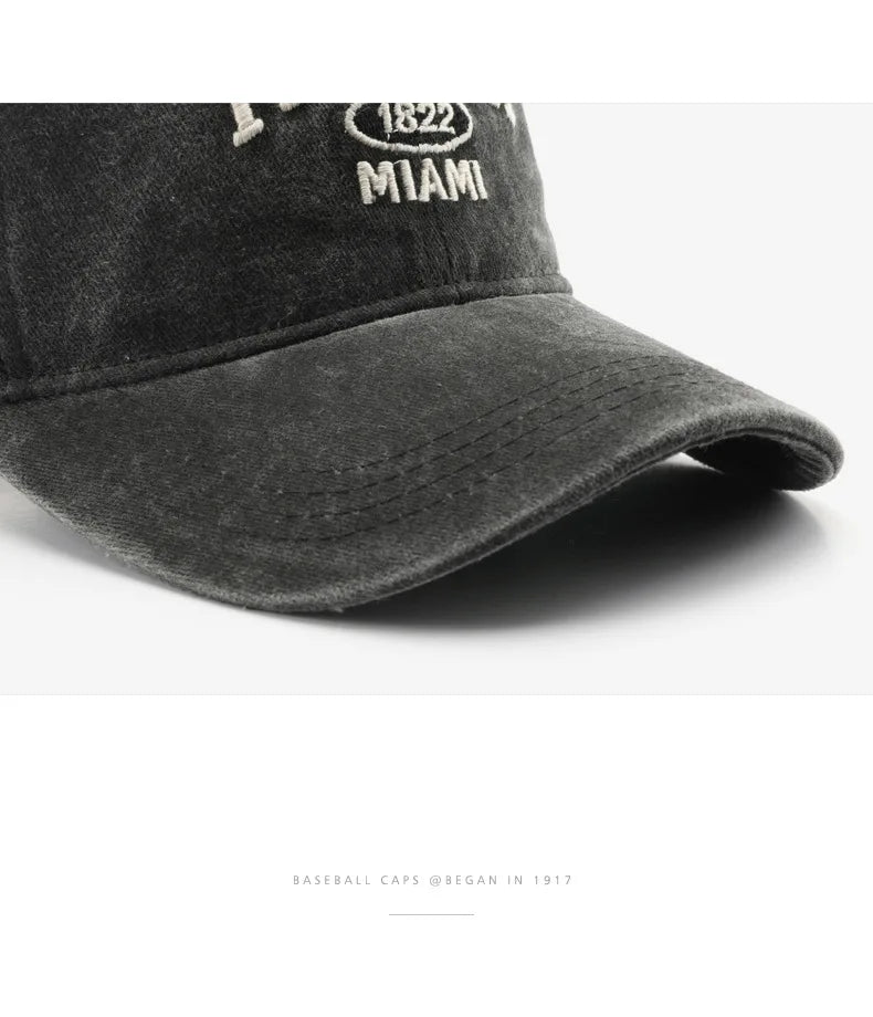 Vintage Washed Cowboy Baseball Cap for Men Women FLORIDA Embroidery Sun Cap Casual Snapback Hip Hop Hat Curved Brim Soft Top Hat
