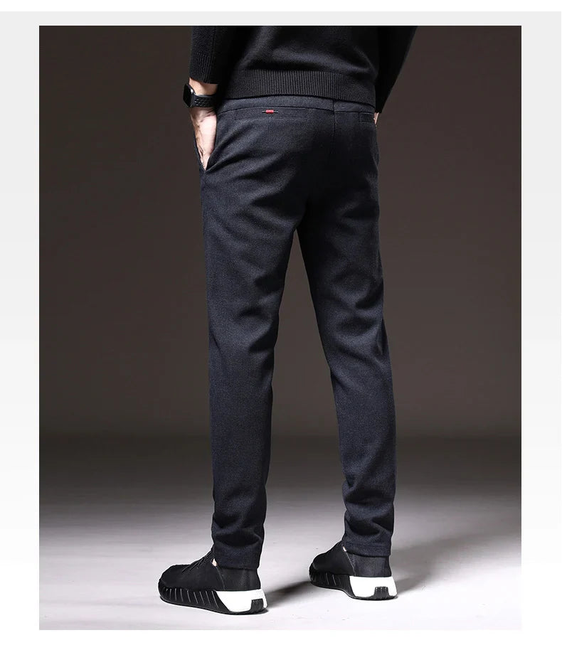 Autumn Winter Thick Men's Casual Pants Brushed Fabric Straight Slim Business Fashion Trousers Stretch Korean Male Clothing