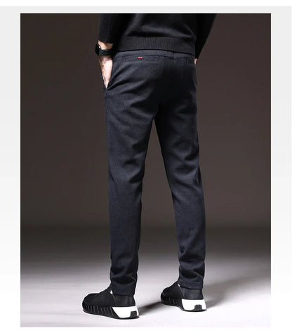 Autumn Winter Thick Men's Casual Pants Brushed Fabric Straight Slim Business Fashion Trousers Stretch Korean Male Clothing