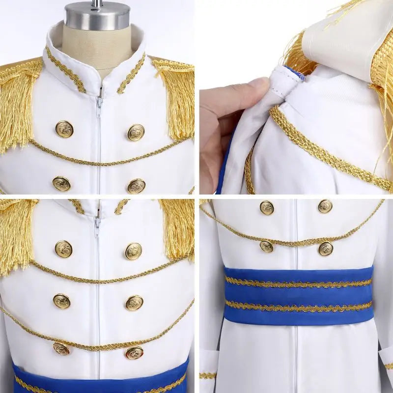7 Pieces Boys King Carnival Costume Medieval Royal Prince Full Set Outfits for Halloween Birthday Party Fancy Dress Up