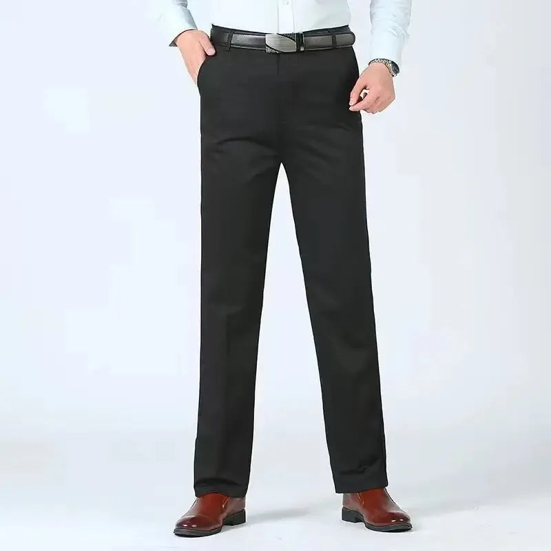 Men's Office-Ready 100% Cotton Casual Business Pants Autumn Thickened Summer Thin Solid Color Quick-Drying Work Trousers GOZBKF