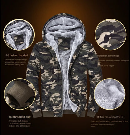 Men's Zip Up Hoodie camouflage Heavyweight Winter Sweatshirt Fleece Sherpa Lined Warm Jacket