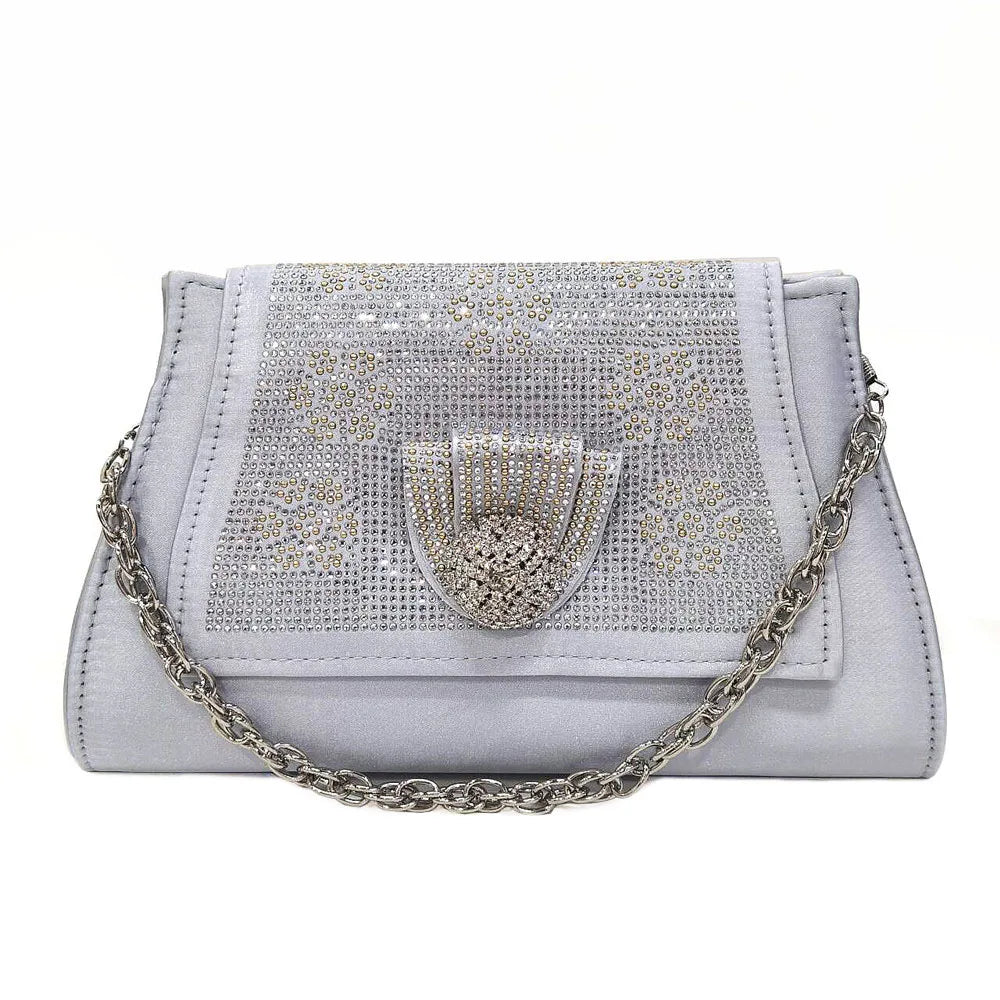 Italian Shoes And Bag Sets For Evening Party With Stones Italian Satin cloth  Rhinestone bow Handbags Match Bags