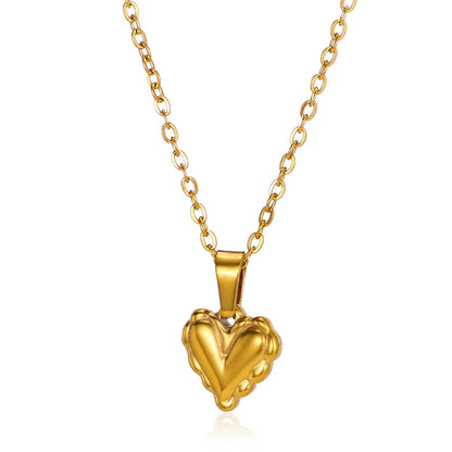 Stainless Steel Love Heart Pendant Necklace For Women Fashion Gold Color Flower Necklace Couple Aesthetic Jewelry Accessories