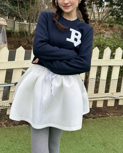 New Japanese Style Drawstring Casual Cute Girl Skirt 2025 Spring and Summer Sweet Ladies Elastic Waist Kawaii Short Skirt Women