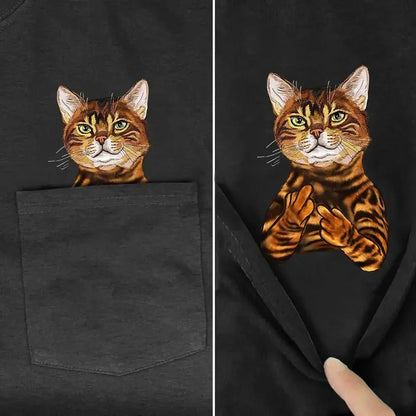 CLOOCL Animal T-Shirt Fashion Brand Summer Pocket Cat Stickers Printed T-shirts Mens Women Shirts Hip Hop Tops Funny Cotton Tees