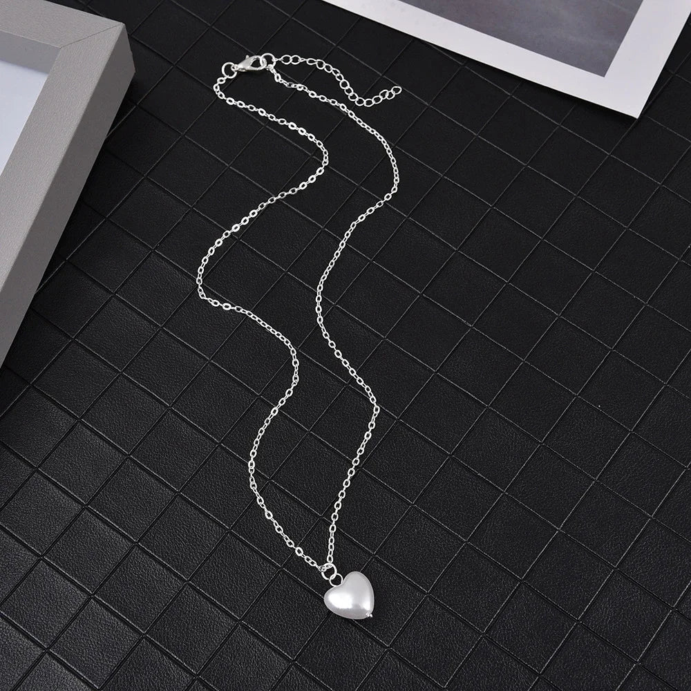 Fashion Kpop Pearl Choker Necklace Cute Double Layer Chain Pendant For Women Jewelry Girl Gift