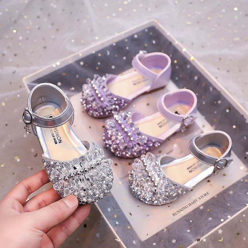 Princess Girls Party Shoes Children Sandals Gorgeous Rhinestone Low Heels Shoes Girl Sandals mary janes Dress Shoes Child I06106