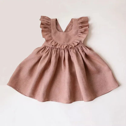 Cute Toddler Girl Dress For Party Pink Summer Baby Girl Dress Linen Cotton Girl Clothes