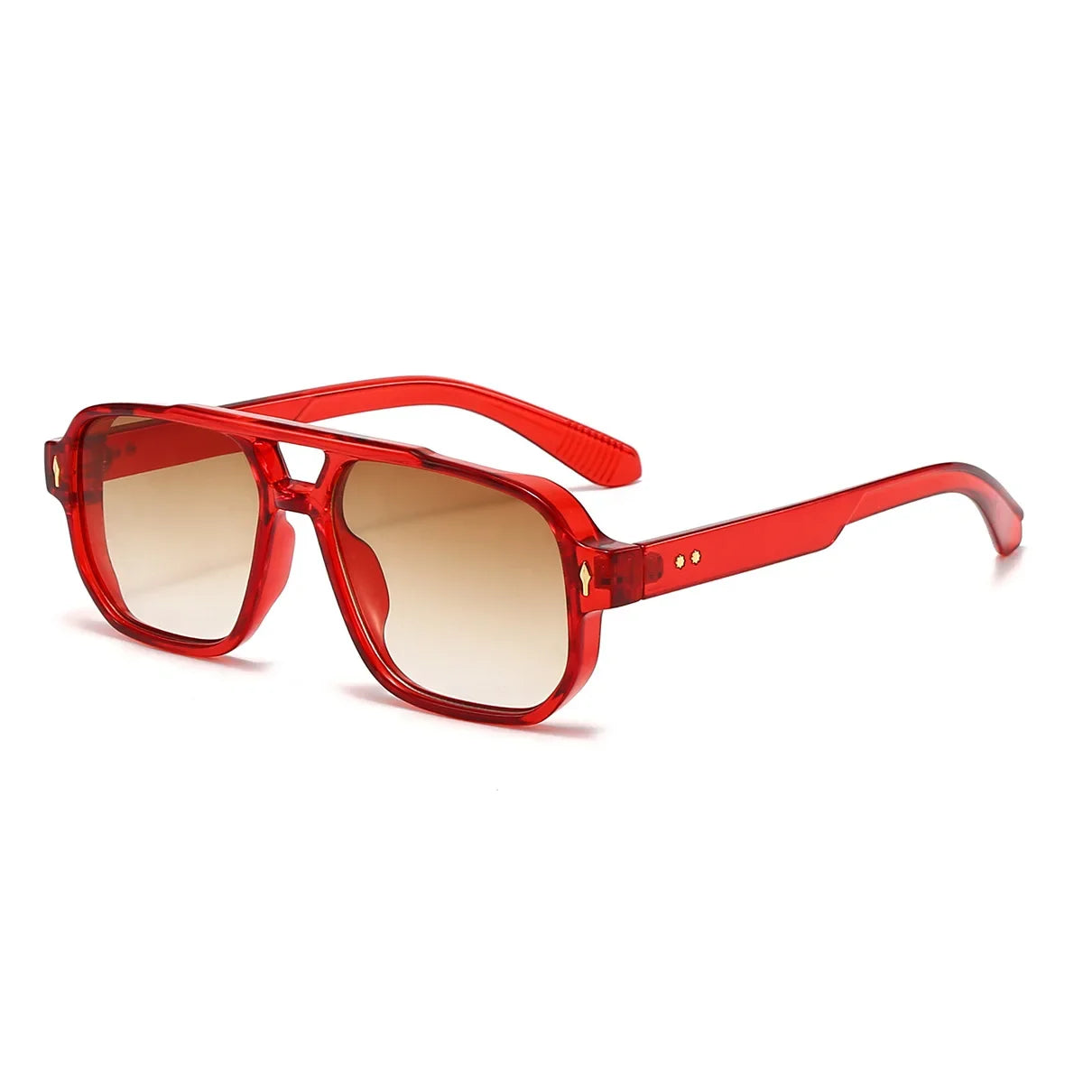 Vintage Double Bridges Men Square Sunglasses Fashion Green Ocean Lens UV400 Eyewear Women Trending Rivets Sun Glasses