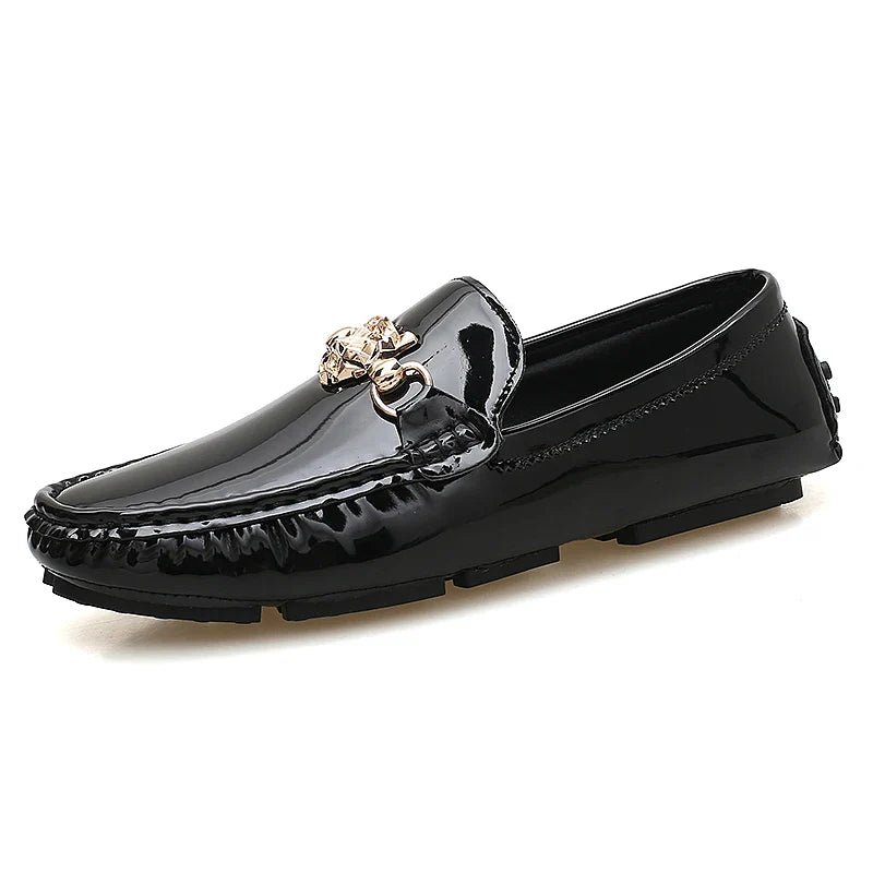 2025 Spring and Summer New Internet Celebrity Glossy Leather Peas Shoes Men's Large Size Slip-On Trendy Fashion Handmade Men's Shoes