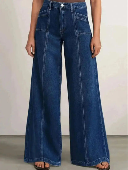 Women’s Deep Blue Wide Leg Jeans - Stylish Denim Trousers