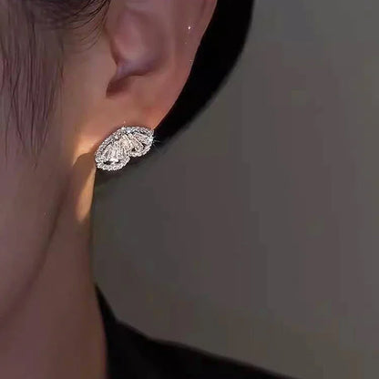 Novel Double Layers Stud Earrings with Sparkling Crystal Cubic Zirconia Romantic Women’s Earrings Wedding Party Jewelry