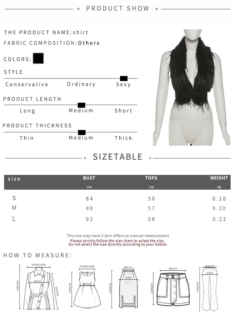 Hottie Sexy Furry Halter Top Women Fur Collar Backless Lace-Up Coquette Dark Punk Style Music Festival Clubwear Vests