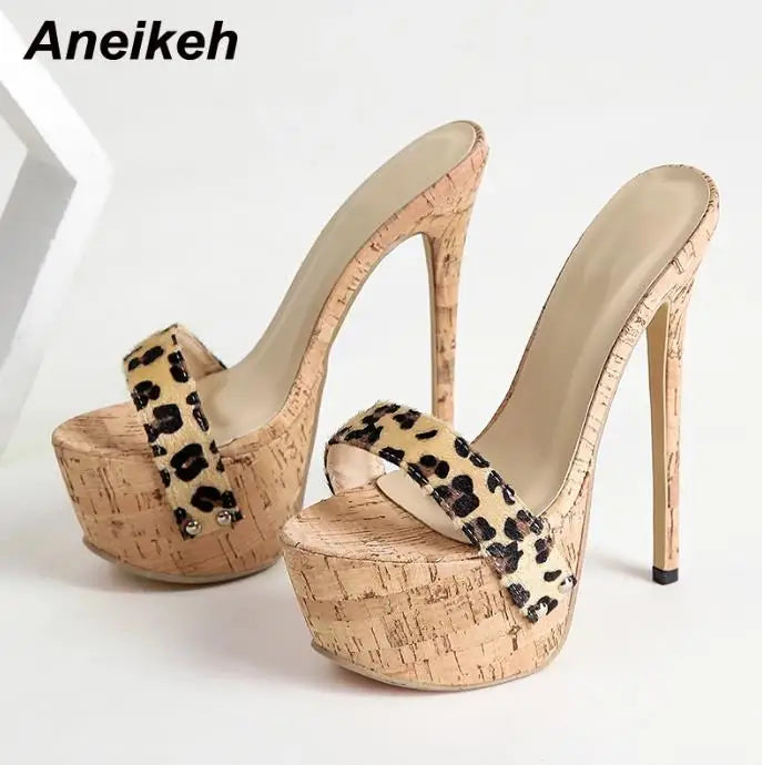 Leopard Platform Sandals High Heels 2025 Summer Slippers Mules Ladies Fashion Peep Toe Slip On Club Shoes Sliders