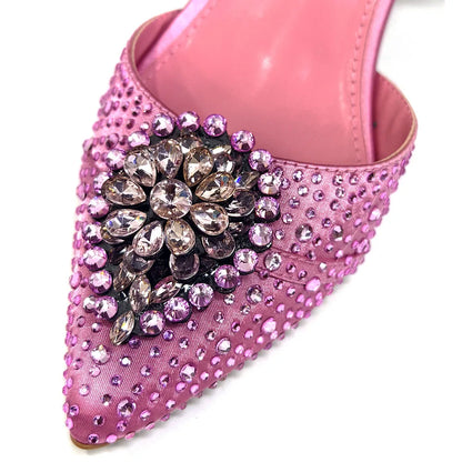 Italian Luxury Rhinestone Taro Purple Pointed Toe High Heel Shoe & Bag Set for Women - Perfect for Parties