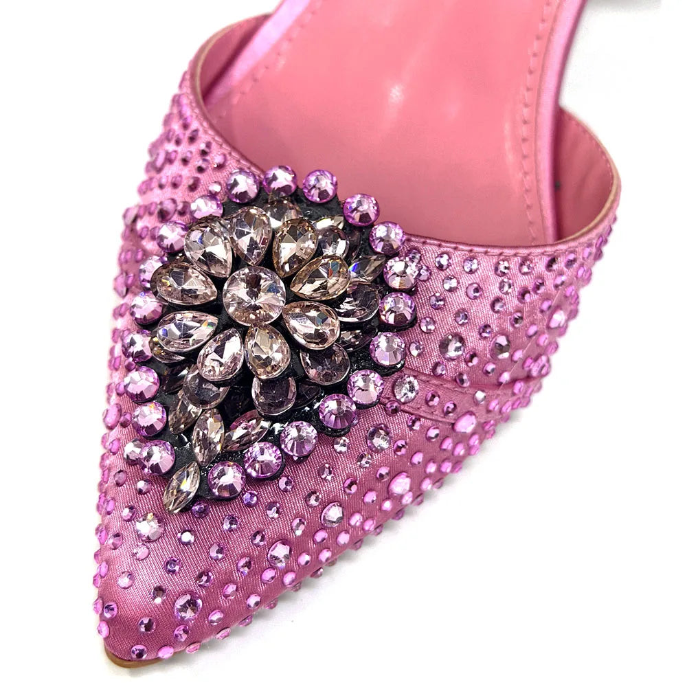 Elegant Italian Design Pink Butterfly Shoes and Bag Set for Women - Perfect for Parties and Weddings