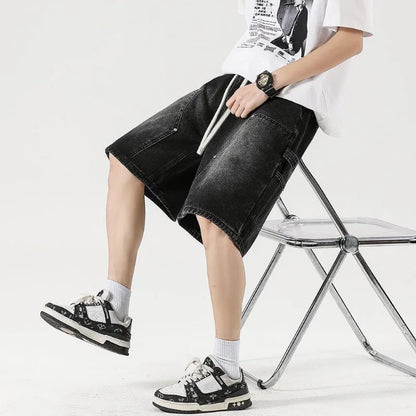 Men's Denim Shorts Summer Loose Vintage Hip-hop Cargo Moto Short