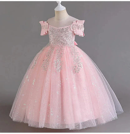 Flower Girl Lace up Dress Wedding Kids flowers First Communion Ball embroidery Festival Party Dress 12Y