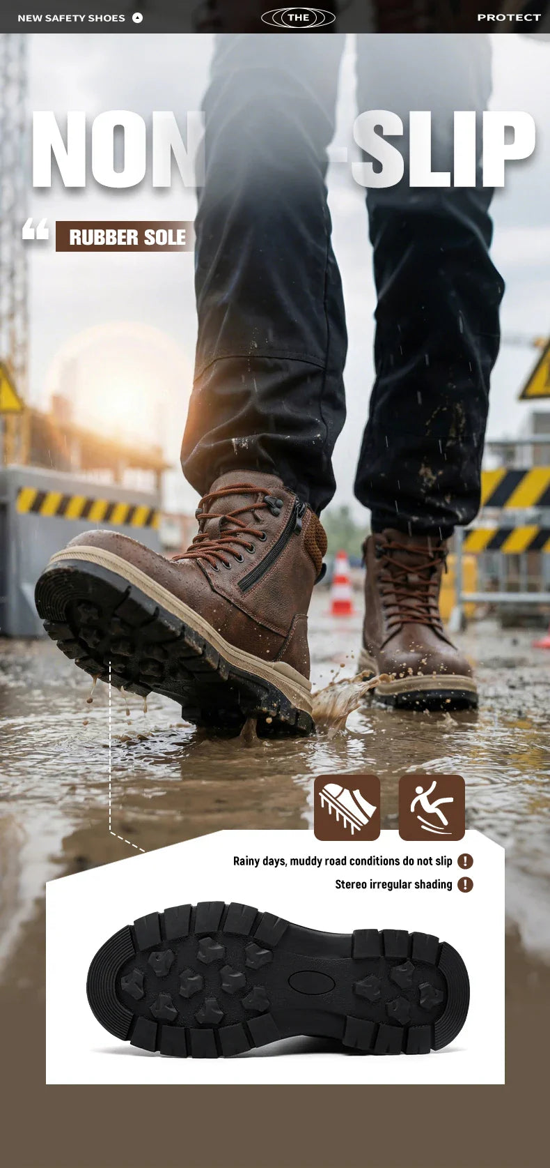 Men Work Boots Puncture-Proof  Waterproof Work Shoes Steel Toe Safety Boots Industrial Indestructible Boots Side Zipper Shoes