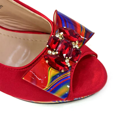 Fashion Purple Color Painted Rhinestones Elegant Peep Toe Sandals Shoes and Bag Set Italian Heels for Womens