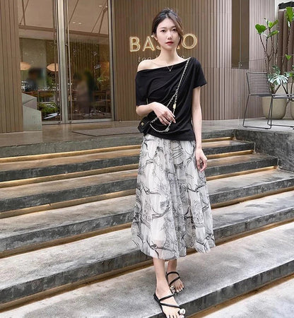 Women Flocking Flower Tulle Gauze Skirt Elegant Sweet Elastic Waist Midi Floral Mesh Skirt For All Season