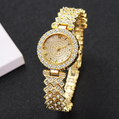 5pcs Luxury Rhinestone Women's Quartz Watch Elegant Ladies Bracelet Wristwatch Jewelry Set（Without Box）