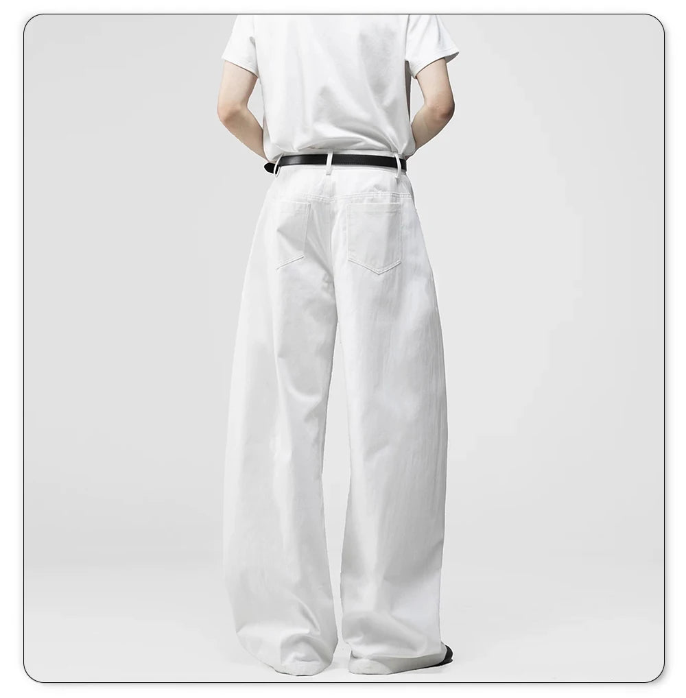 Men's White Baggy Machete Wide-Leg Jeans Daily Casual Denim Pants Solid Business Ladies' Balloon Pants High Street Men's Clothes