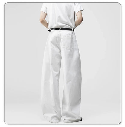 Men's White Baggy Machete Wide-Leg Jeans Daily Casual Denim Pants Solid Business Ladies' Balloon Pants High Street Men's Clothes