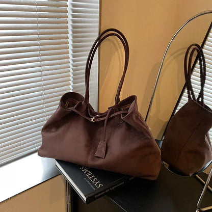 Velvet Zipper 2024 New Product Large Tote Bag Solid Large Capacity Popular Fashion Shoulder Bag Soft Simple Commuter Handbag