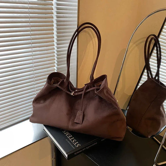 Velvet Zipper 2024 New Product Large Tote Bag Solid Large Capacity Popular Fashion Shoulder Bag Soft Simple Commuter Handbag