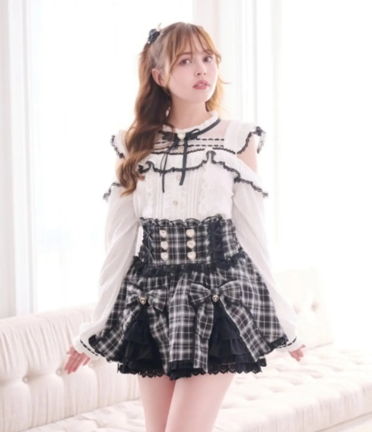 Liz Japanese New 2026 Spring Sweet Girl Heart Buckle Double Bow Lace Patchwork High-waisted Kawaii Elegant Princess Short Skirt